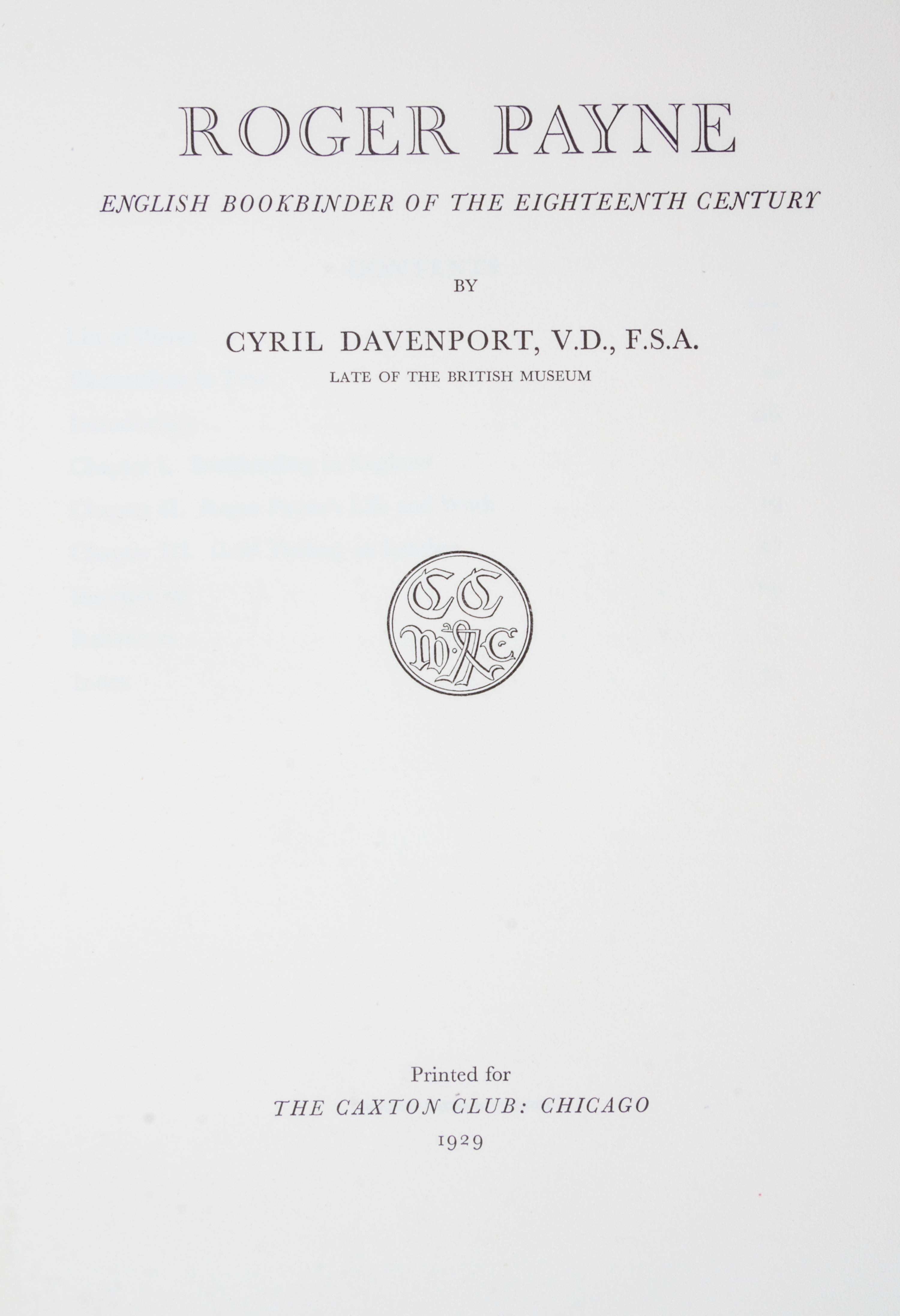 (CAXTON CLUB) DAVENPORT, CYRIL. A group of three works.