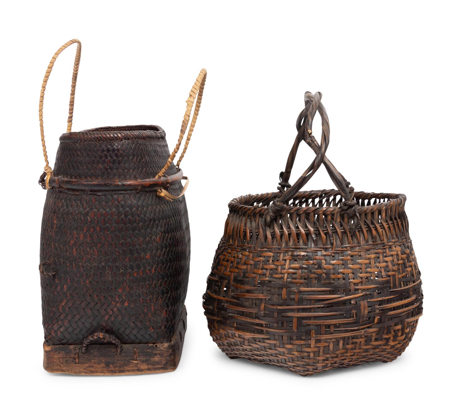 Two Large Japanese Ikebana Bamboo Flower Arranging Baskets