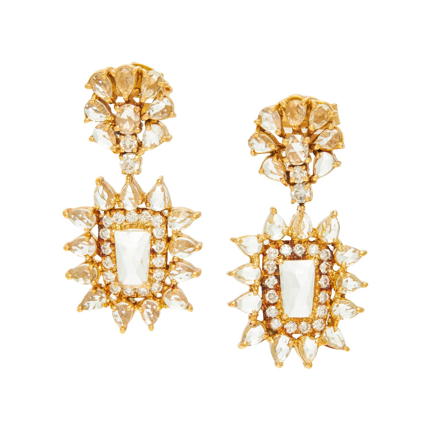 GOSHENITE (COLORLESS BERYL) AND DIAMOND EARRINGS