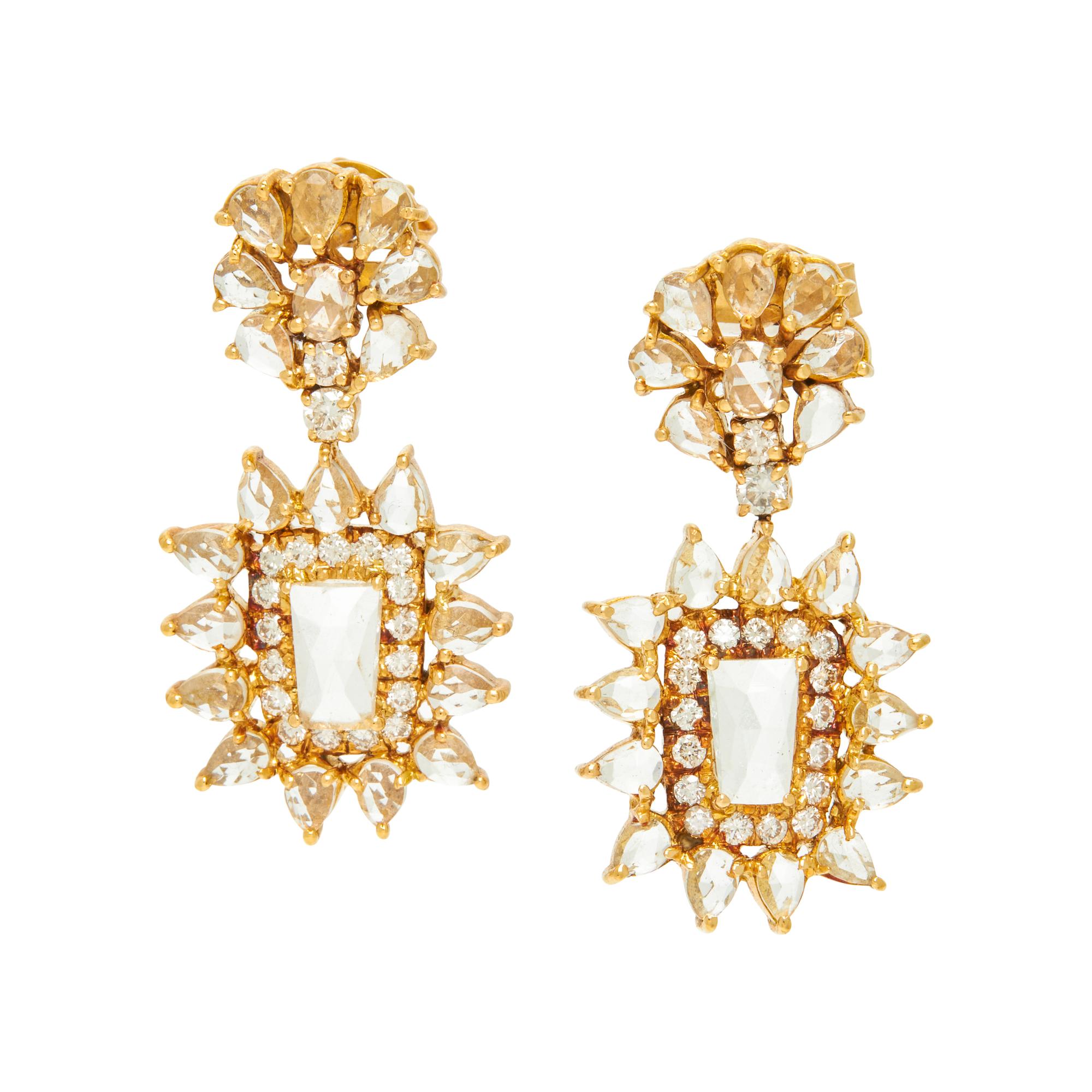 GOSHENITE (COLORLESS BERYL) AND DIAMOND EARRINGS