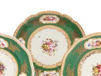 A Coalport Green-Ground Floral Porcelain Dessert Service