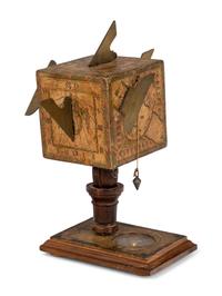 A German Fruitwood and Brass Polyhedral Portable Cube Sundial