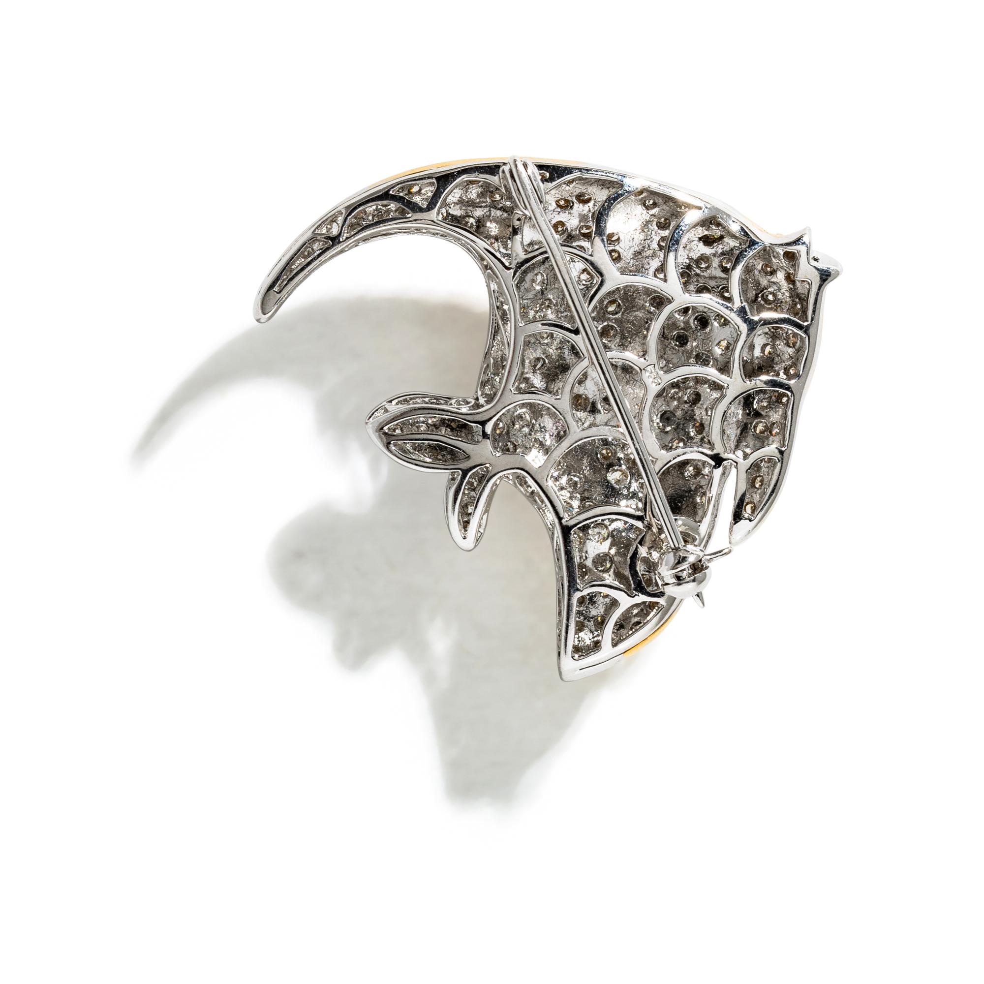 BICOLOR GOLD AND DIAMOND ANGEL FISH BROOCH