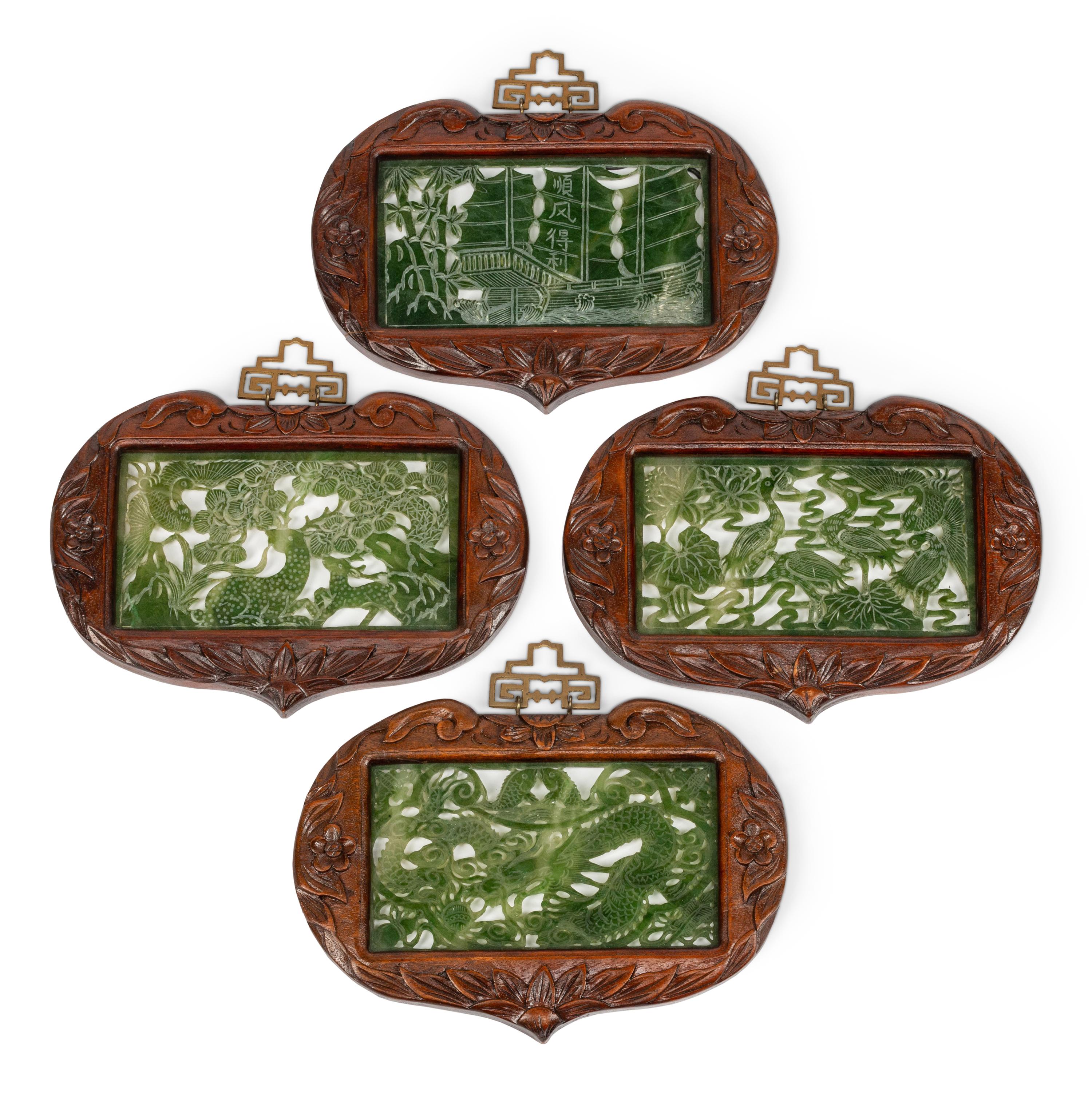 A Set of Four Chinese Export Framed Hardstone Plaques