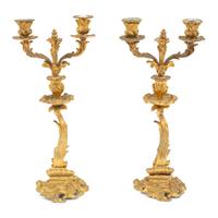 A Pair of Rococo Style Gilt-Bronze Two-Arm Candelabra