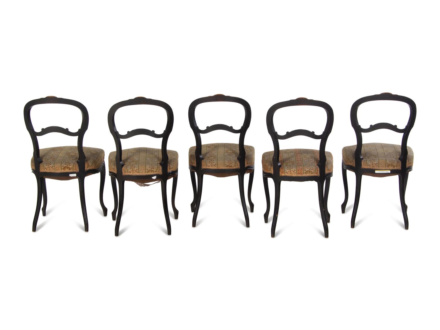 A Set of Five Victorian Ebonized Balloon Side Chairs