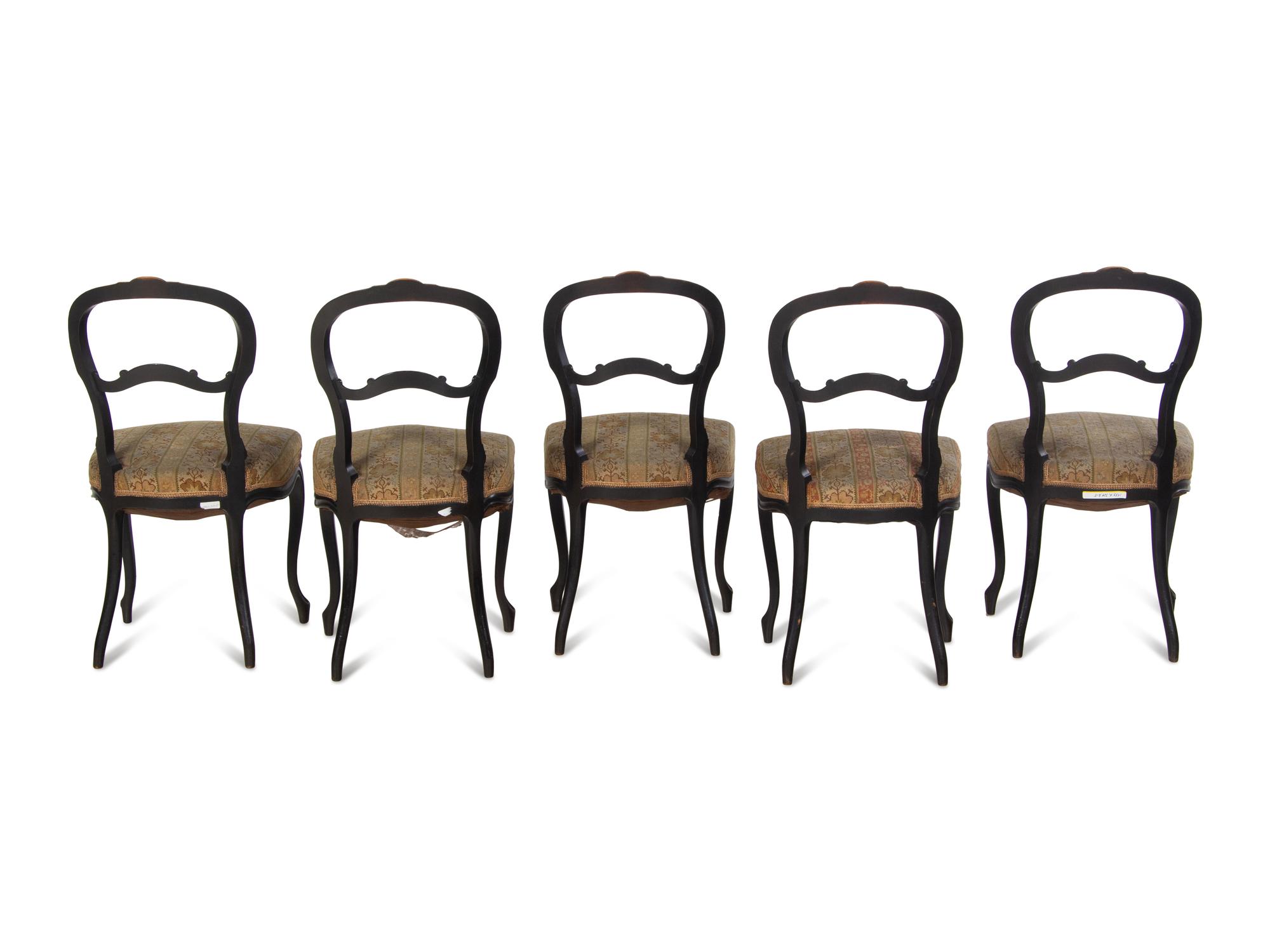 A Set of Five Victorian Ebonized Balloon Side Chairs