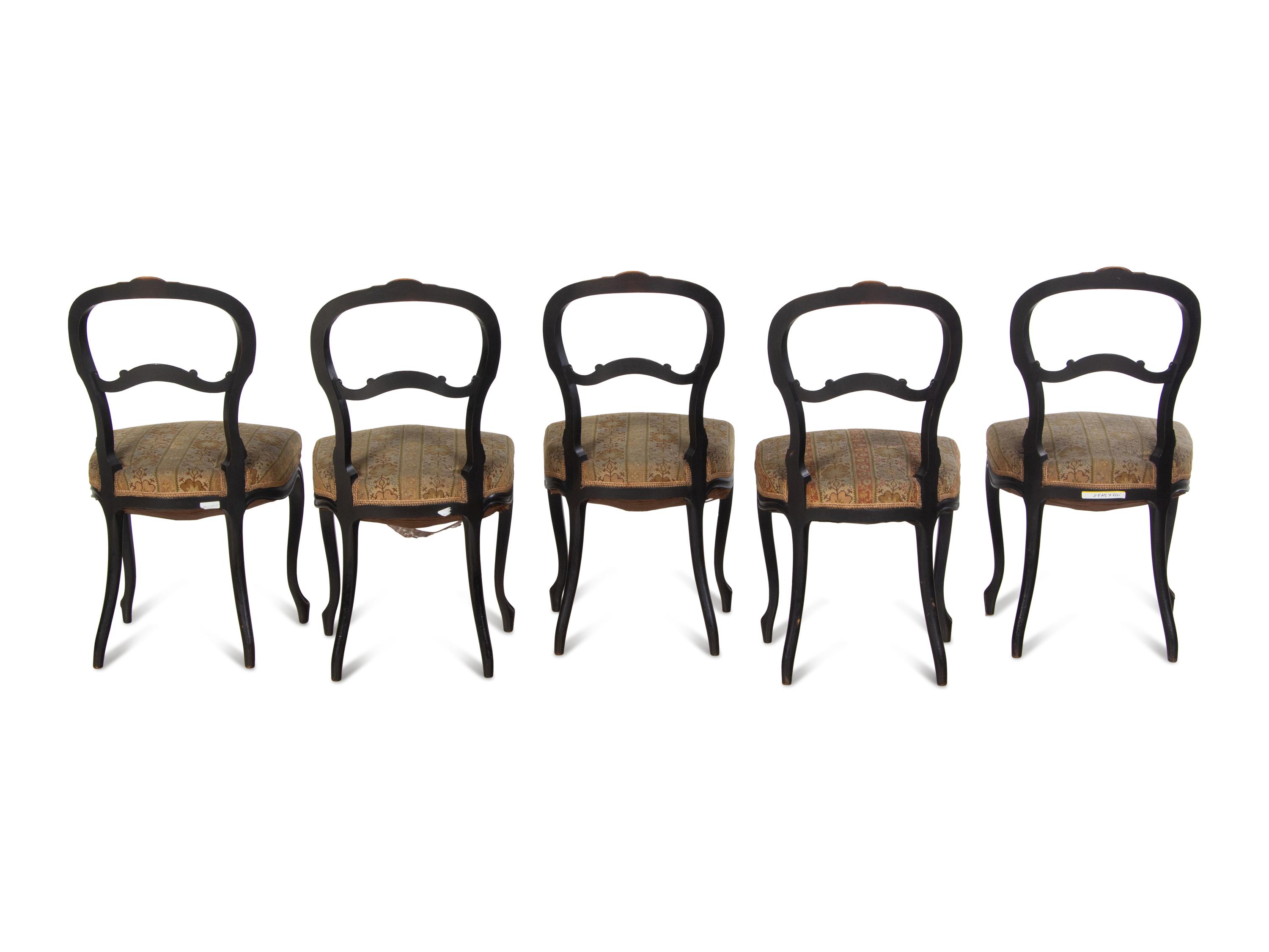 A Set of Five Victorian Ebonized Balloon Side Chairs
