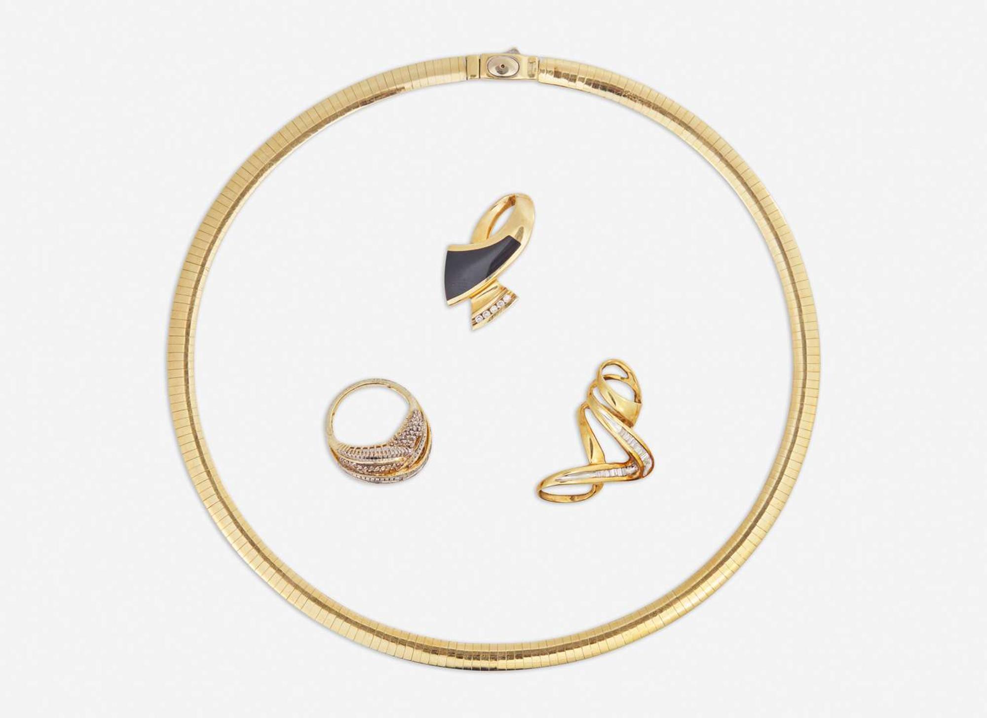 An Omega Necklace with Two Charms and A Diamond Ring