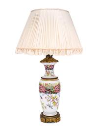 A French Painted Opaline Glass Vase Mounted as a Lamp