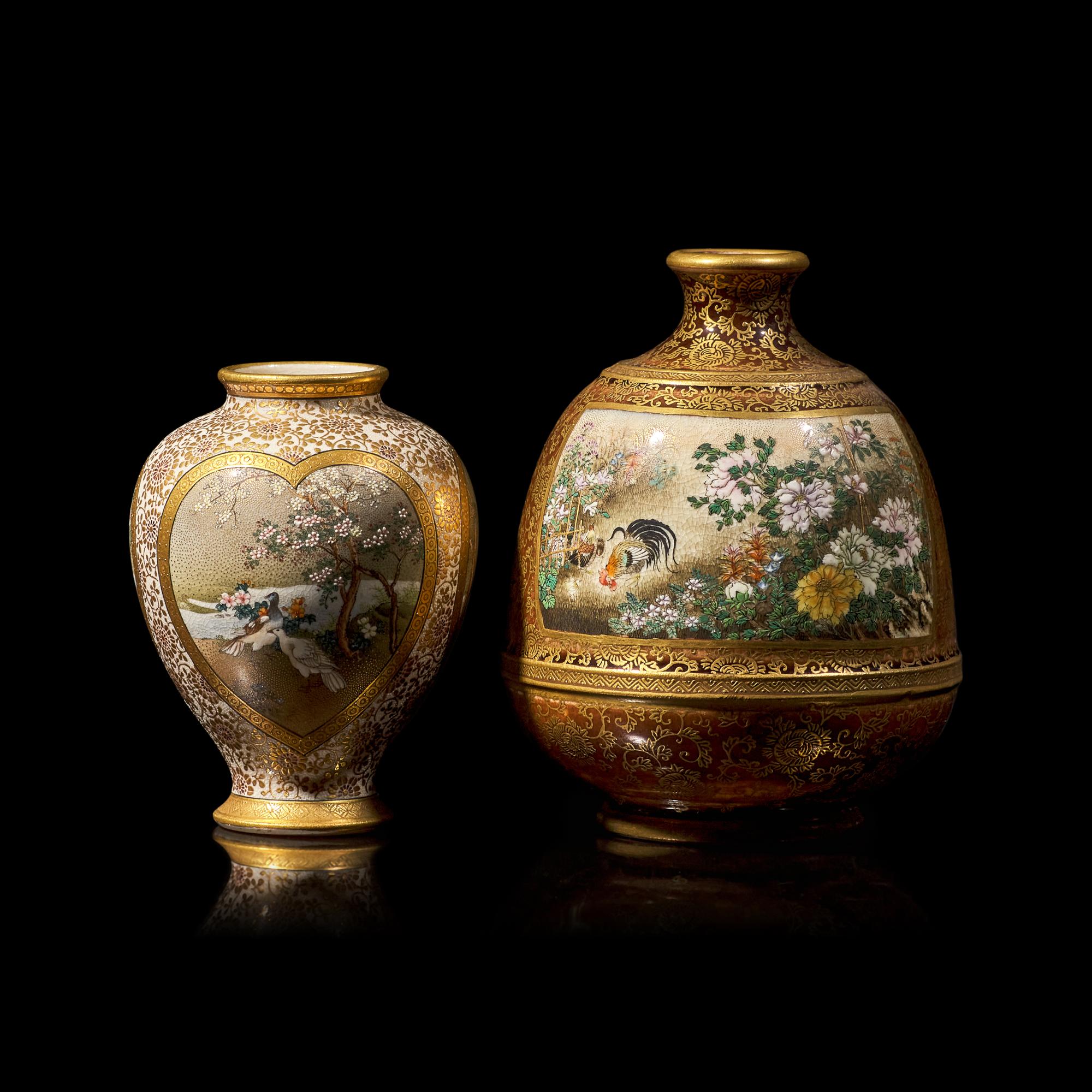 Two Fine Satsuma-Type Cabinet Vases, Kinkozan Workshop; Meiji Period