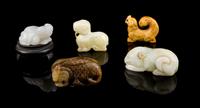 Five Chinese Jade Carvings Length of largest 2 1/2 inches.