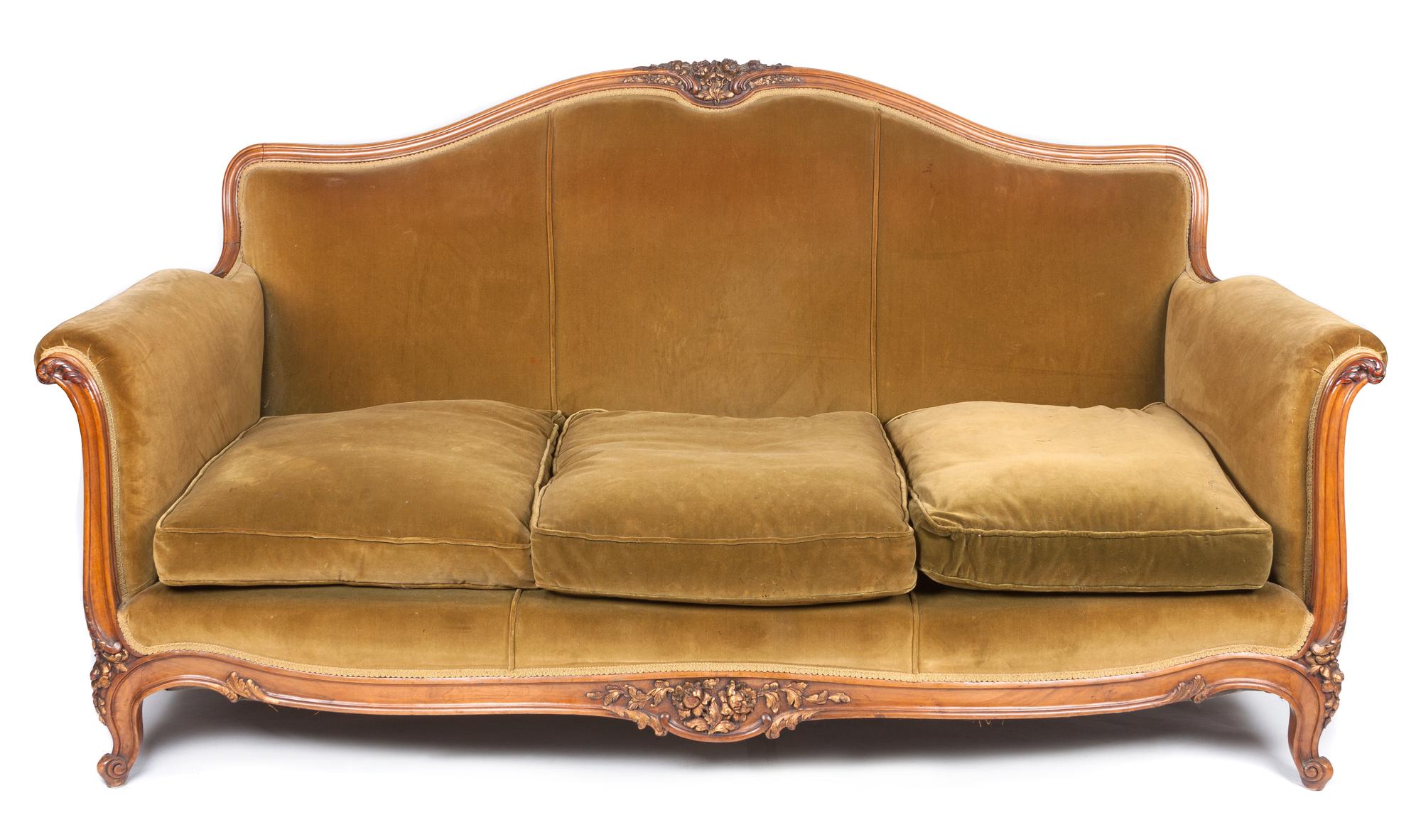 A Victorian Style Walnut Sofa Width 80 inches.