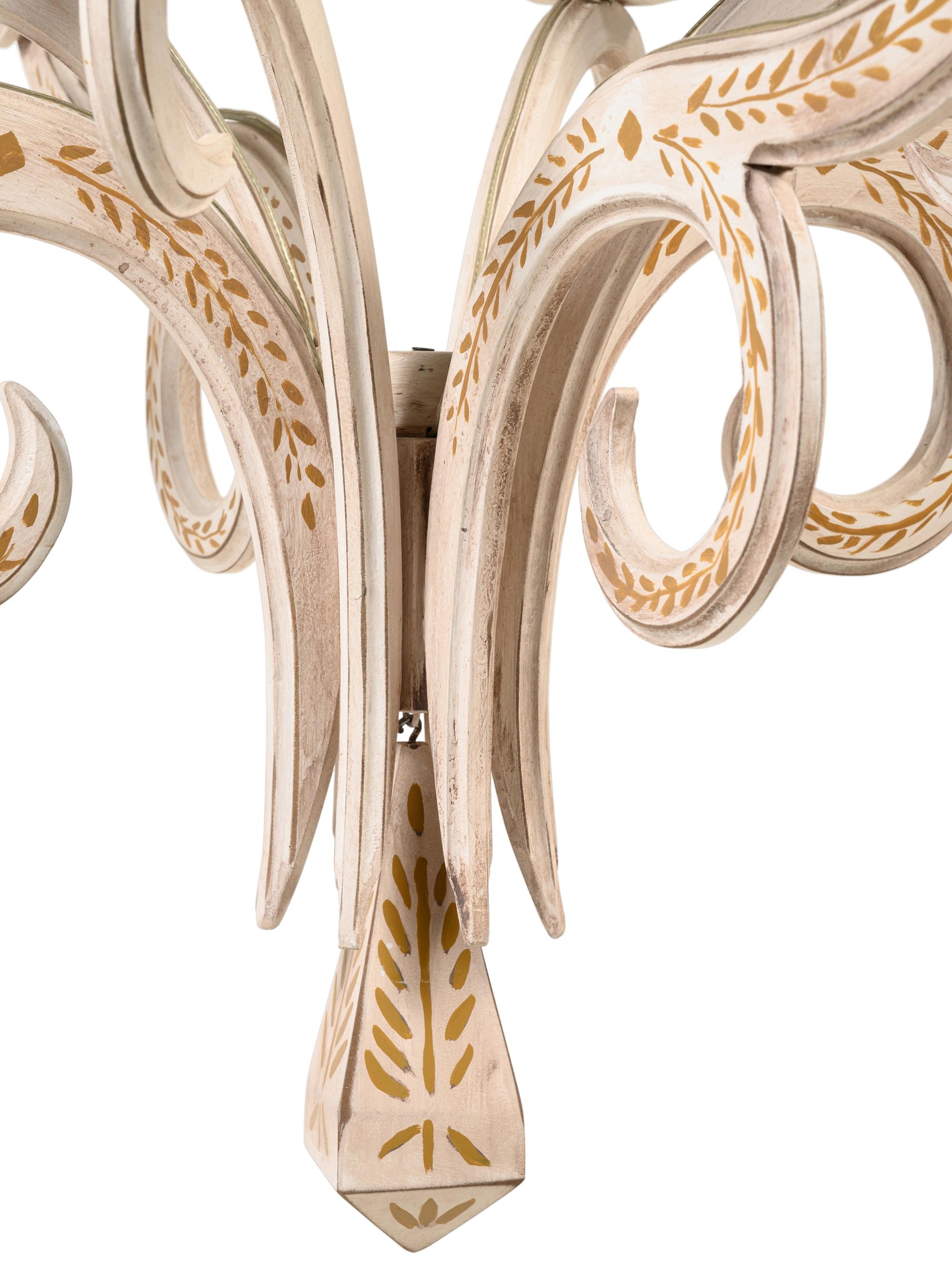A White Painted Chandelier with Custom Shades