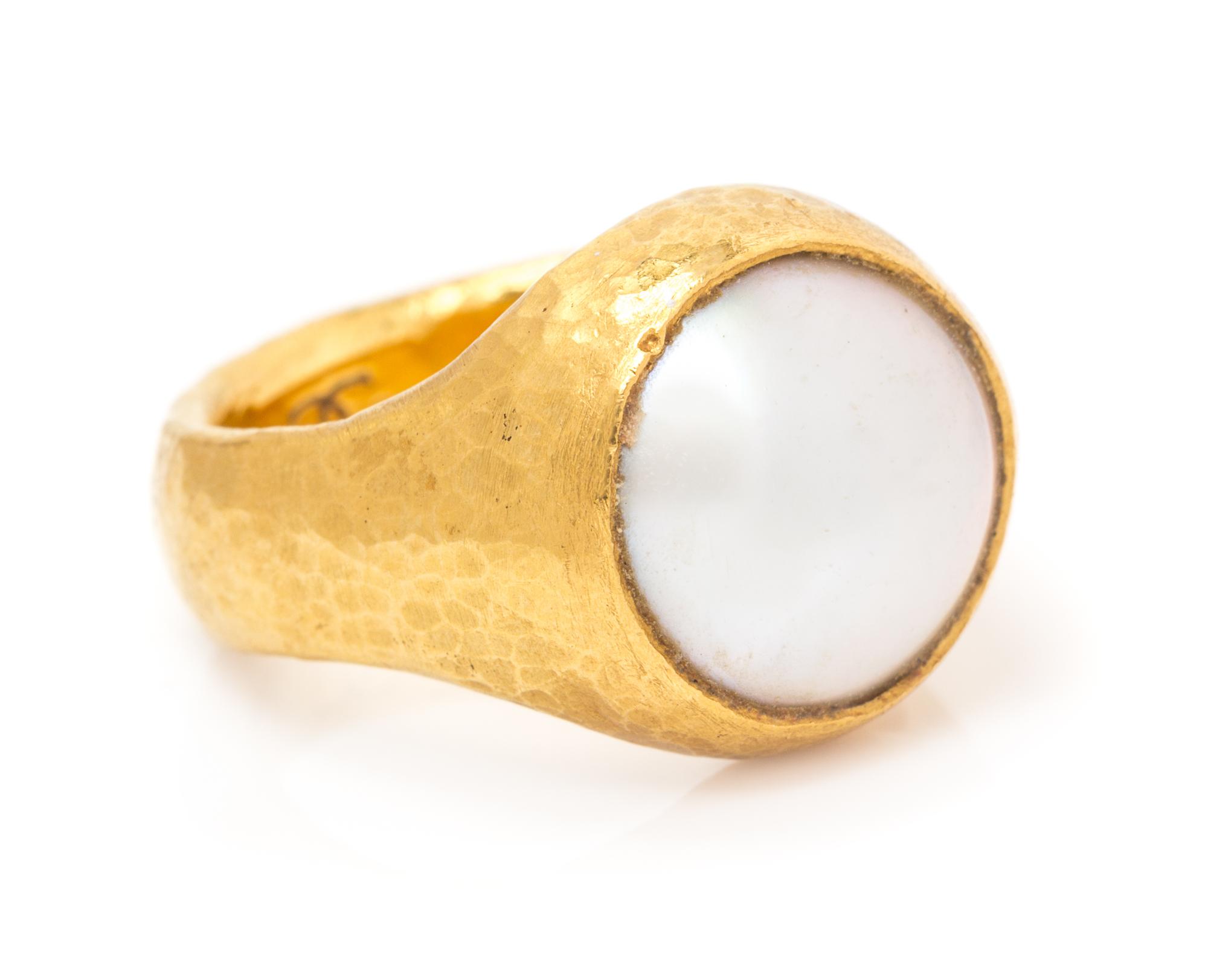 A 22 Karat Yellow Gold and Mabe Pearl Ring, Gurhan, 7.10 dwts.