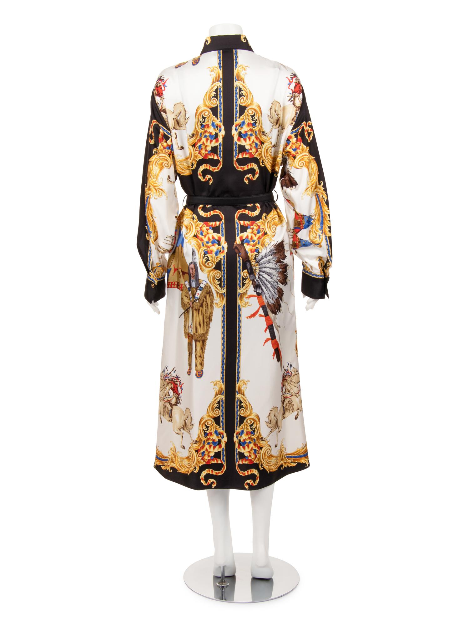Versace Tribute "Native Americans" Silk Print Shirt Dress, Spring 2018
