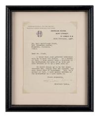 LEWIS, Sinclair (1885-1951). Typed letter signed ("Sinclair Lewis"), to Neil McCullough Clark, St. James, South Wales, 24 February 1933.