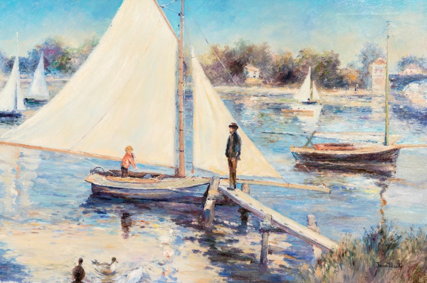 Juan Rosselli(20th Century) Untitled, Sailboats on the Lake oil on canvas