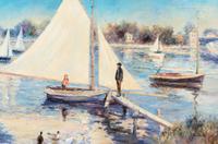 Juan Rosselli(20th Century) Untitled, Sailboats on the Lake oil on canvas