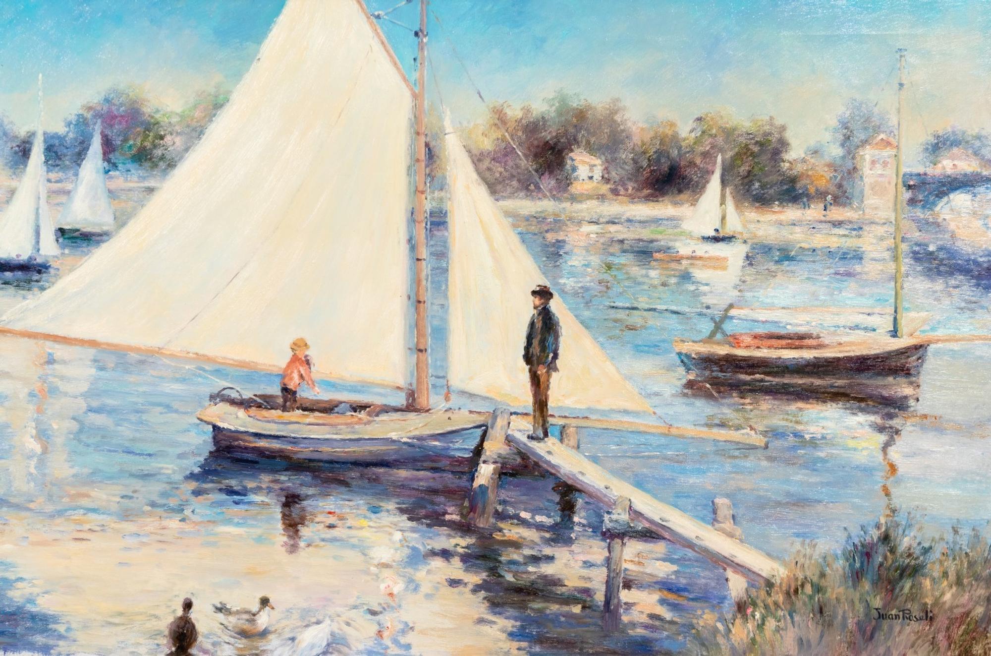 Juan Rosselli(20th Century) Untitled, Sailboats on the Lake oil on canvas