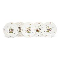 A Set of Five Herend Rothschild Bird Porcelain Dinner Plates