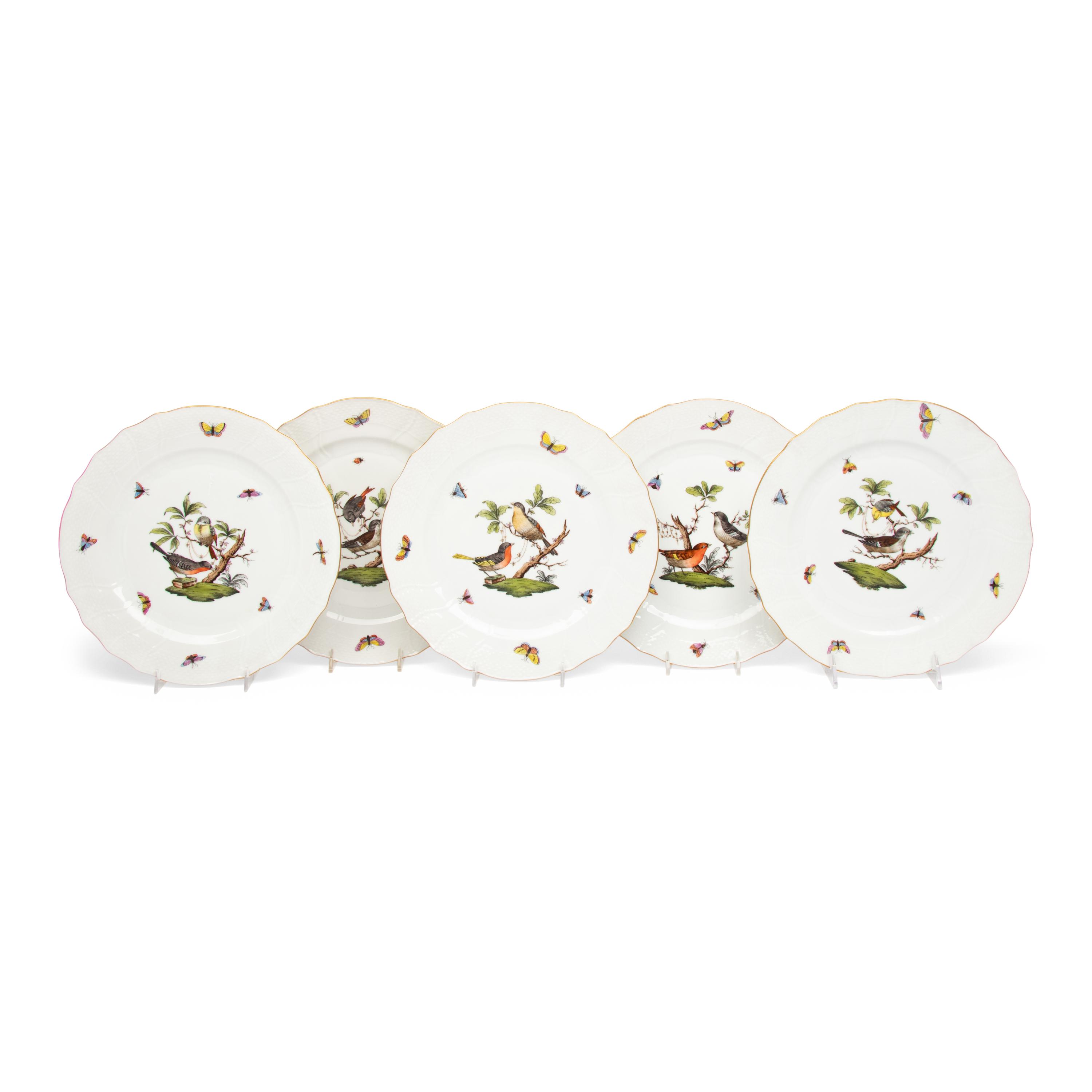 A Set of Five Herend Rothschild Bird Porcelain Dinner Plates