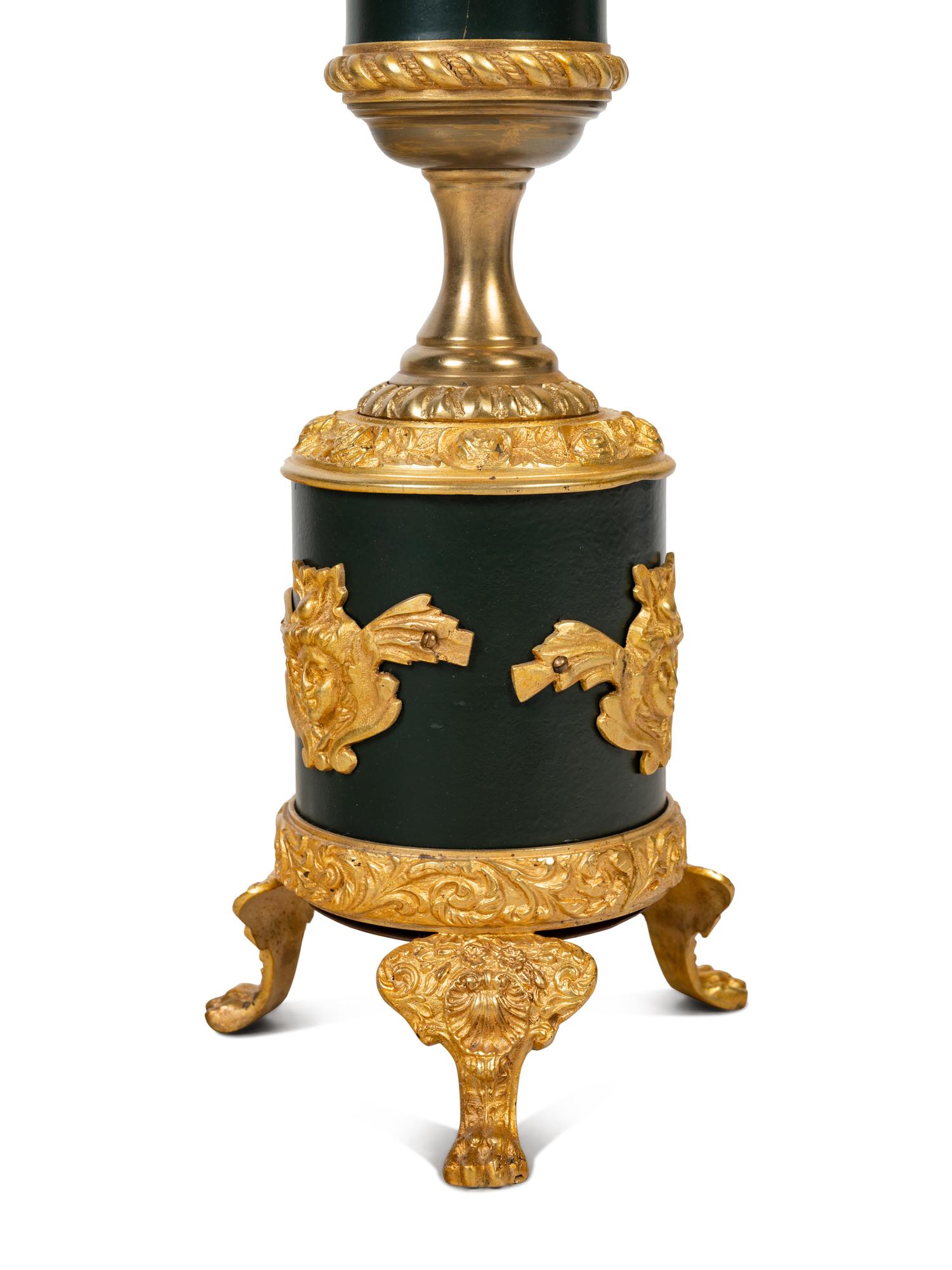 An Empire Style Gilt and Patinated Metal Three-Light Floor Lamp