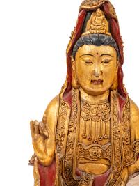 A Chinese Gilt Lacquered Wood Figure of Guanyin