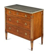 A Swedish Neoclassical Gilt Bronze Mounted Mahogany Marble-Top Bureau Chest
