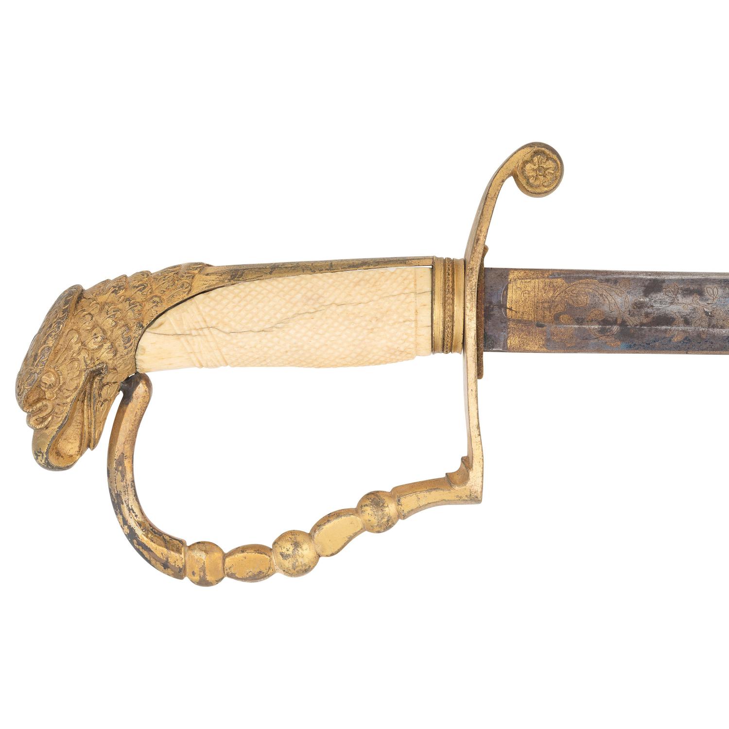 Mexican War Era Eagle Hilt US Militia Officers Sword with Blued & Gilt Blade