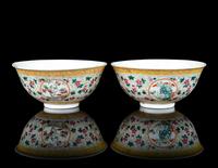 A Pair of Famille Rose Porcelain 'Floral' Bowls