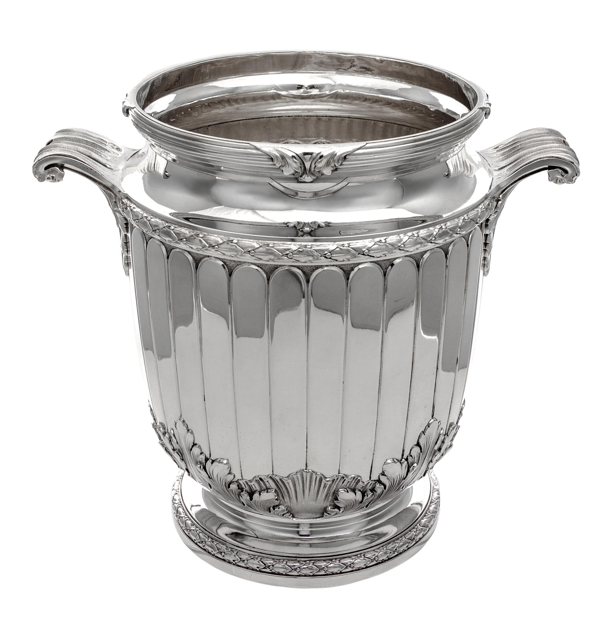 A French Silver Wine Cooler, Tetard Freres, Paris, Early 20th Century, the banded rim with foliate decoration above the fluted body, th