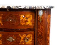 A Pair of Louis XV/XVI Transistional Style Parquetry Inlaid Marble Top Side Cabinets — 20TH CENTURY