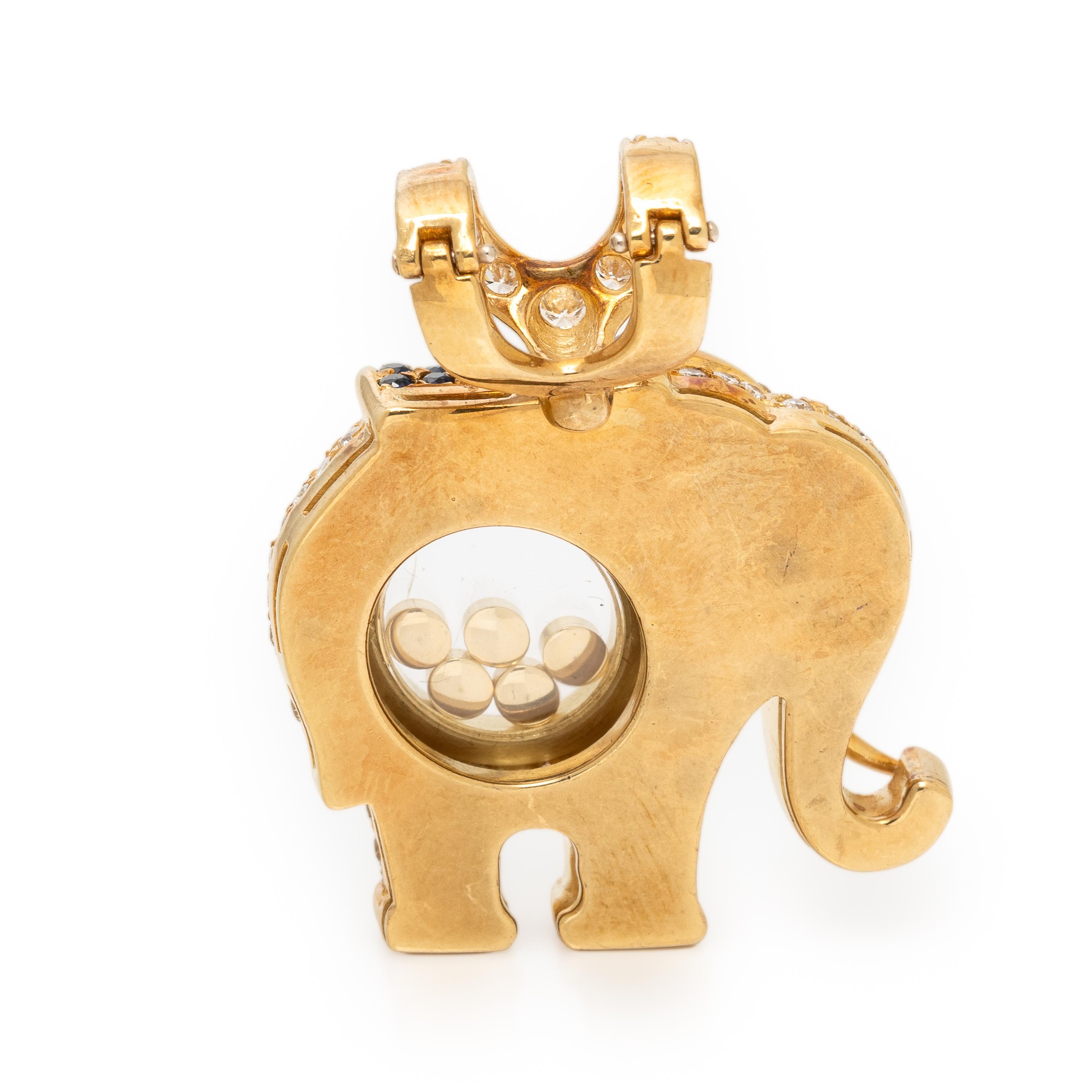 Diamond, Sapphire, and Yellow Gold Elephant Pendant Necklace