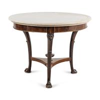 An Empire Brass Mounted Mahogany and Marble-Top Guéridon