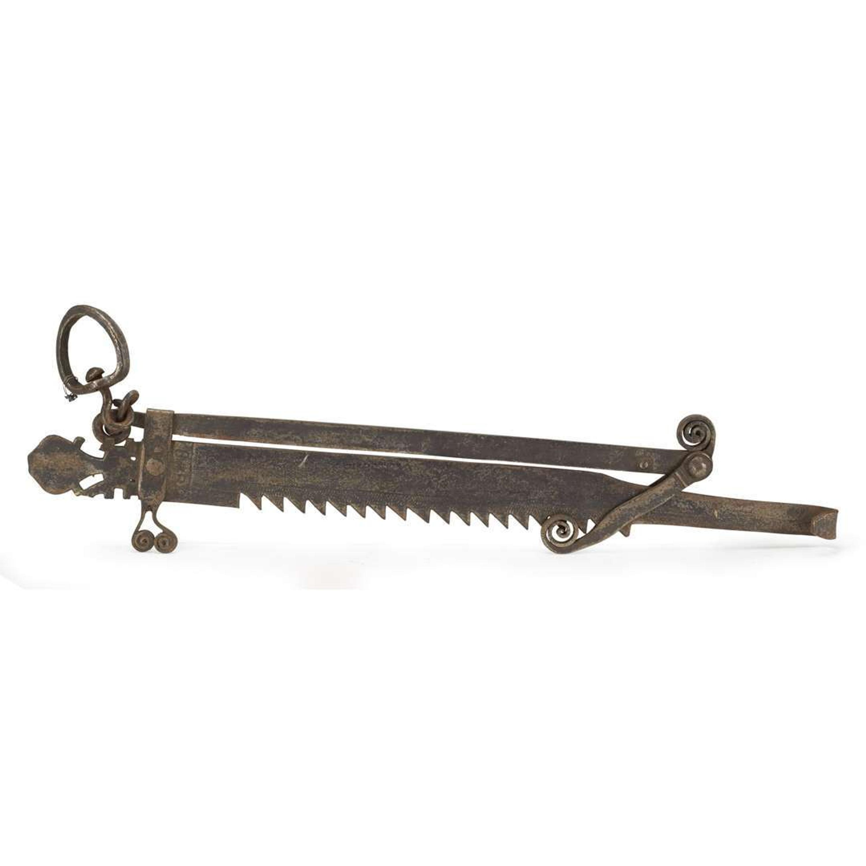 Wrought iron fireplace trammel dated "1828"