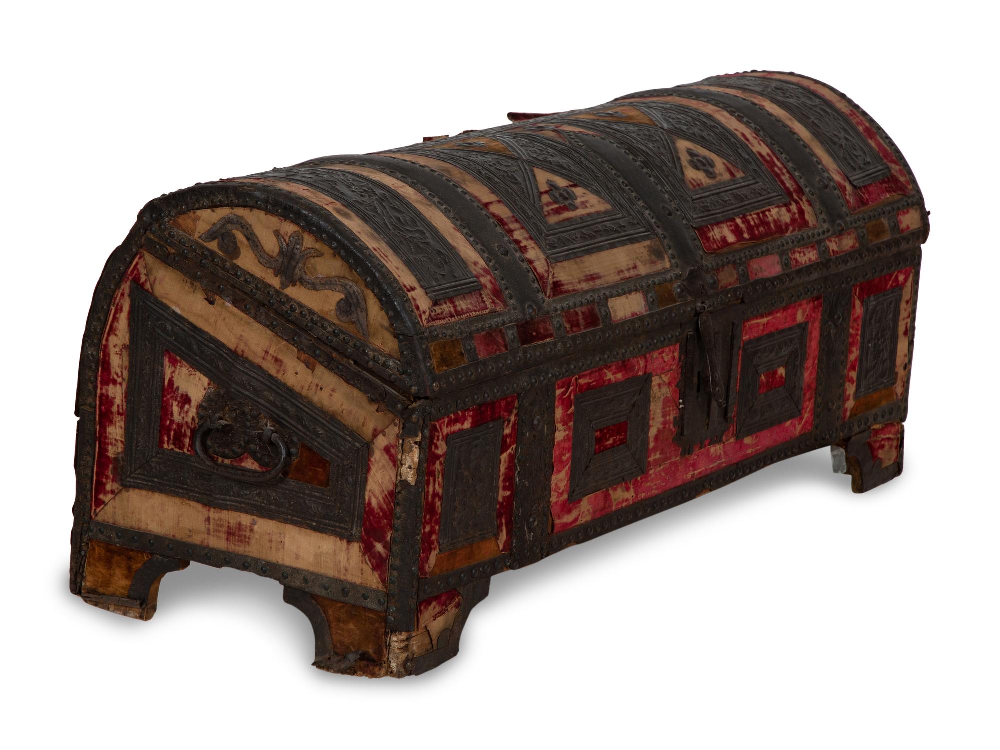 A Venetian Pressed Metal on Velvet Clad Cassone