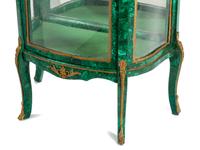 A Louis XV/XVI Transitional Style Gilt Bronze Mounted Malachite Vitrine Cabinet