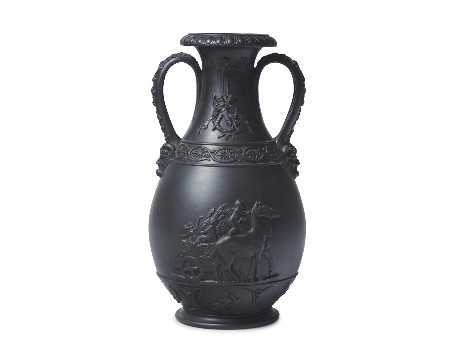 A Wedgwood Black Basalt Twin Handled Vase