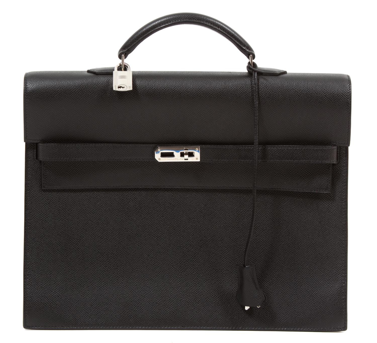 An Hermes Black Epsom Kelly Depeche 34 Briefcase, 13.5" x 9.75" x 4"; Handle drop: 2".