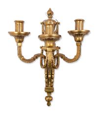 A Pair of Louis XVI Style Gilt Bronze Two-Light Sconces