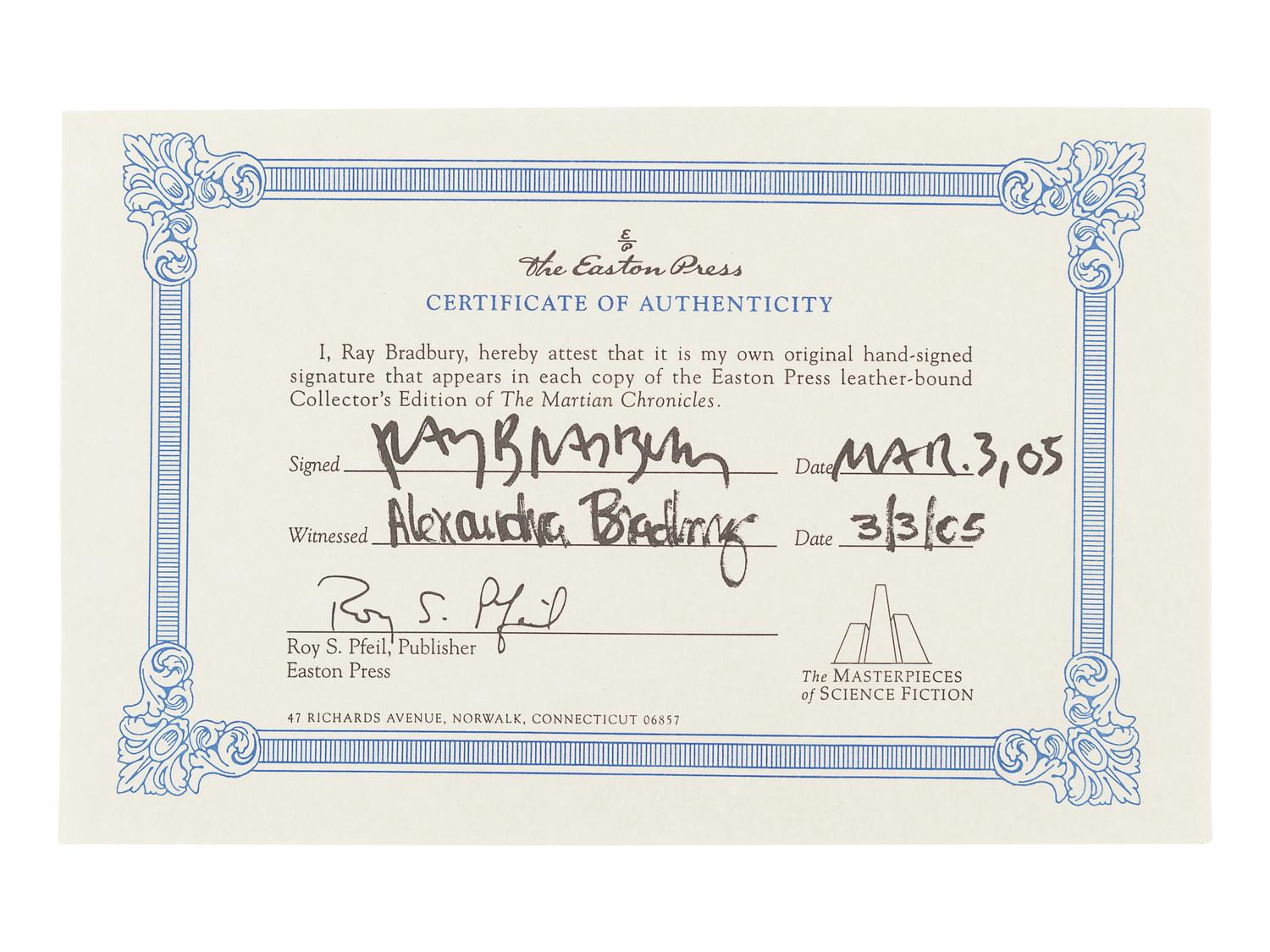 [BRADBURY, Ray (1920-2012)]. A group of 5 works SIGNED OR INSCRIBED by Bradbury, comprising: