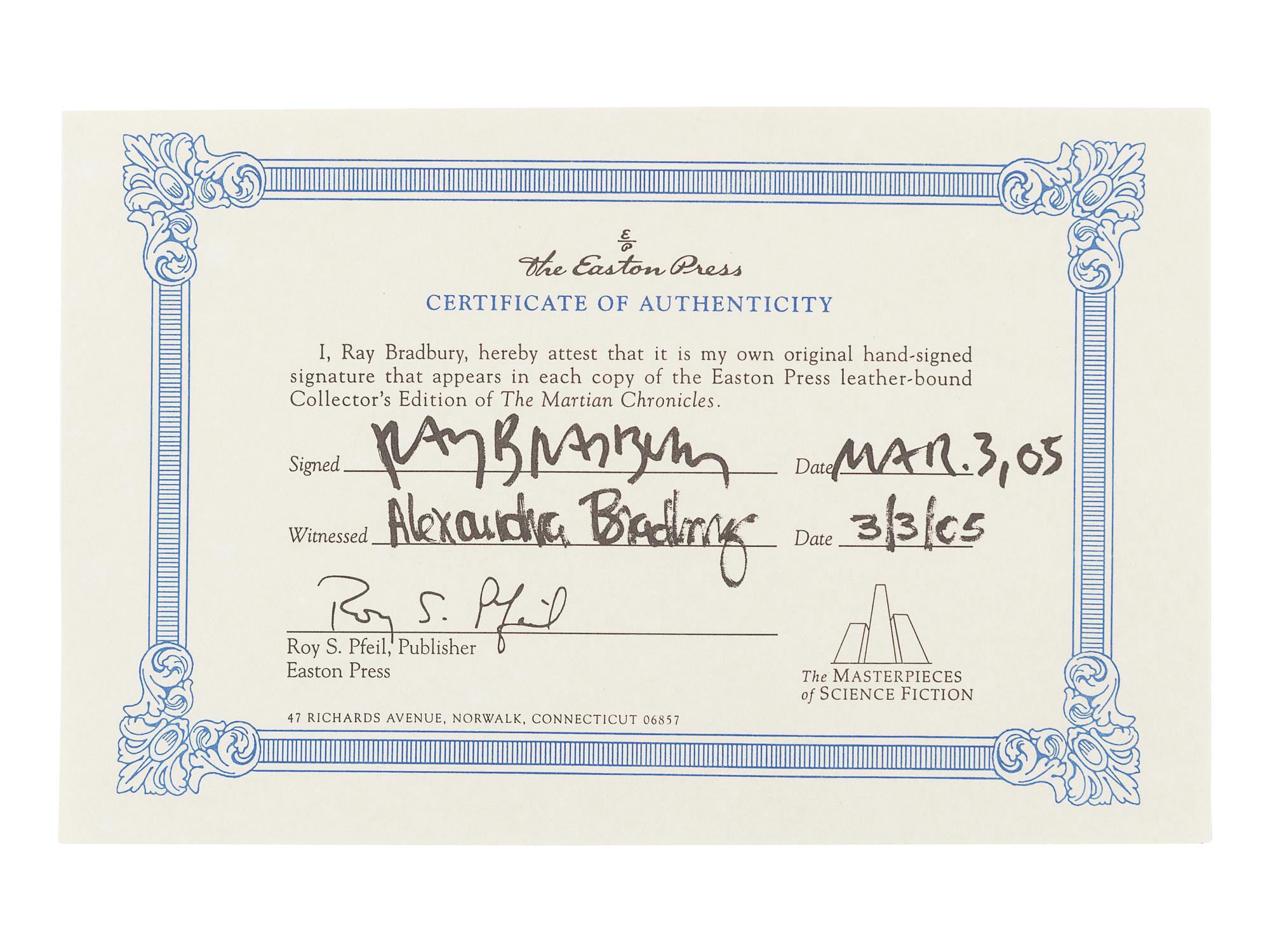 [BRADBURY, Ray (1920-2012)]. A group of 5 works SIGNED OR INSCRIBED by Bradbury, comprising: