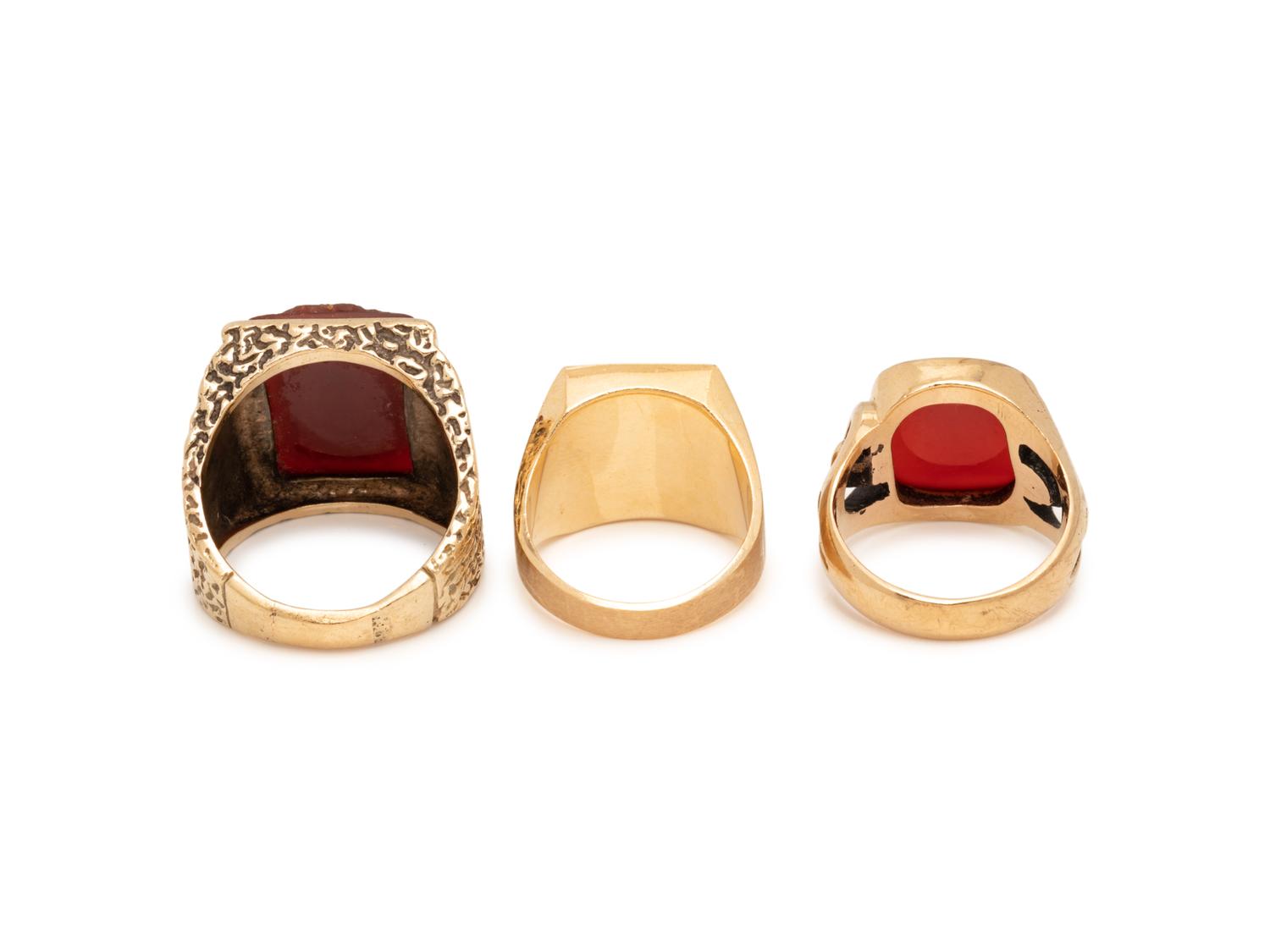 COLLECTION OF YELLOW GOLD SIGNET RINGS