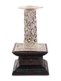 A Chinese Export Silver 'Bamboo' Candle Holder
