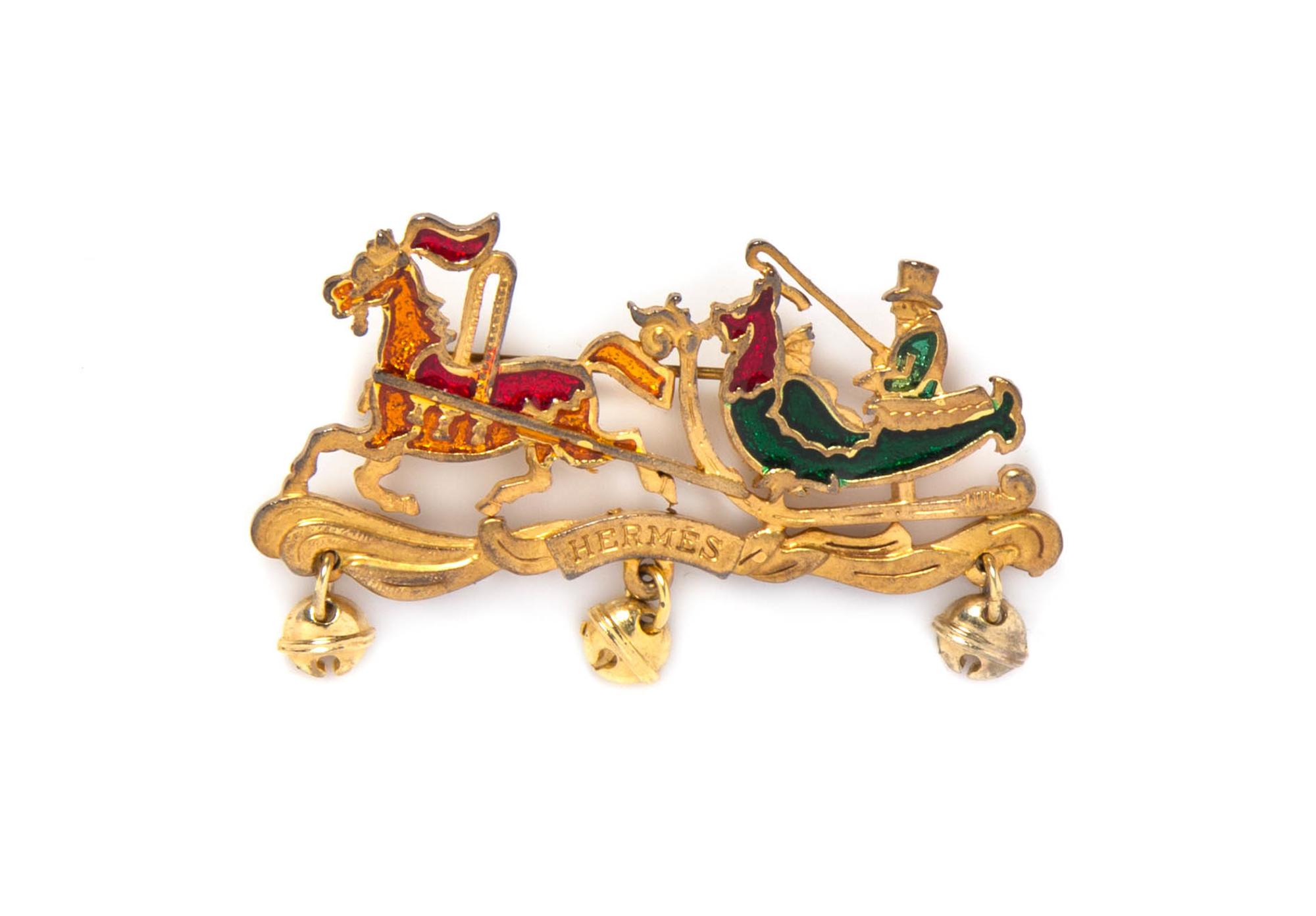An Hermes Red, Green and Gold Enamel Brooch,