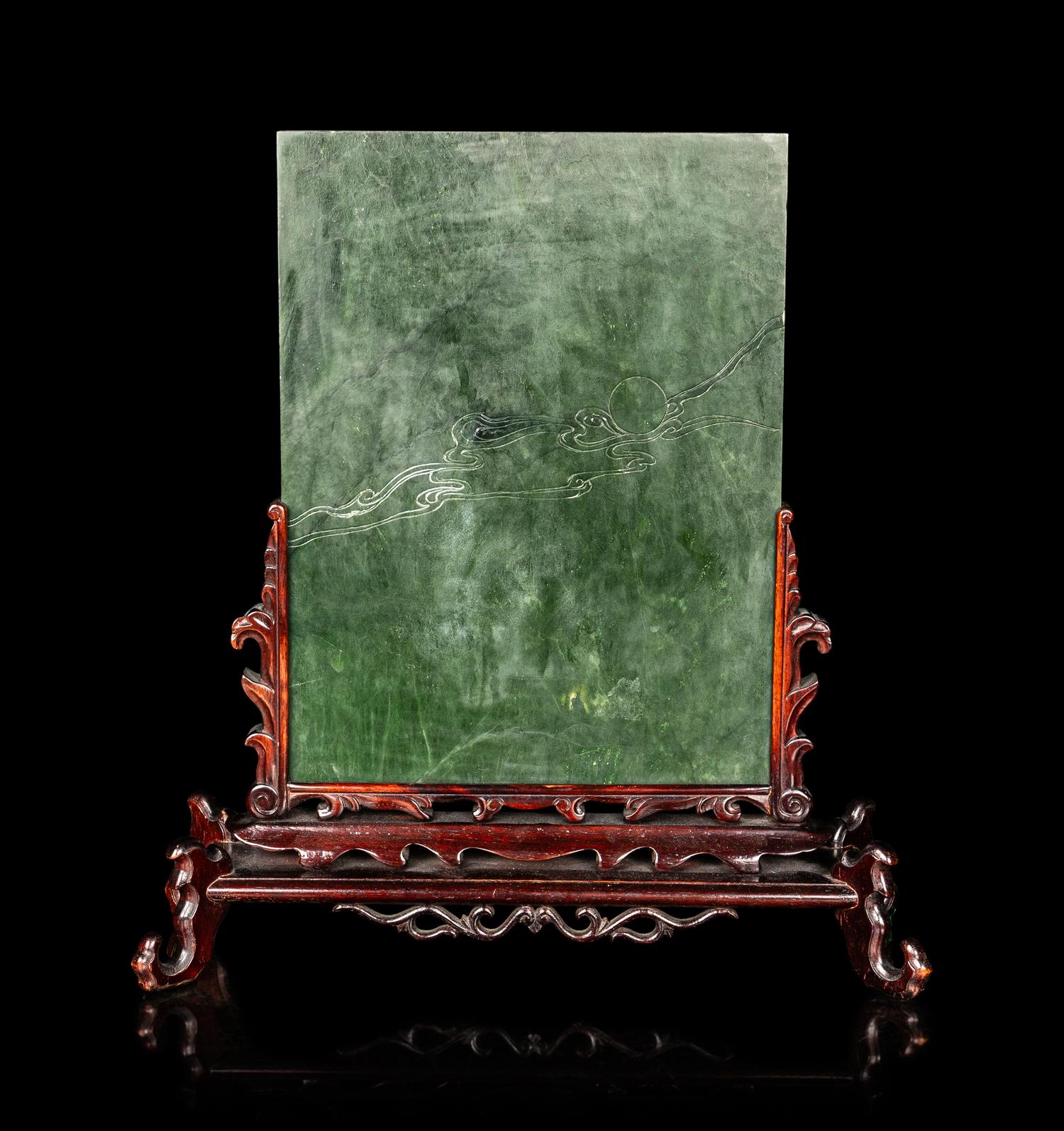 A Chinese Spinach Jade Table Screen