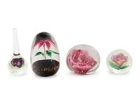 Four Flower Glass Paperweights