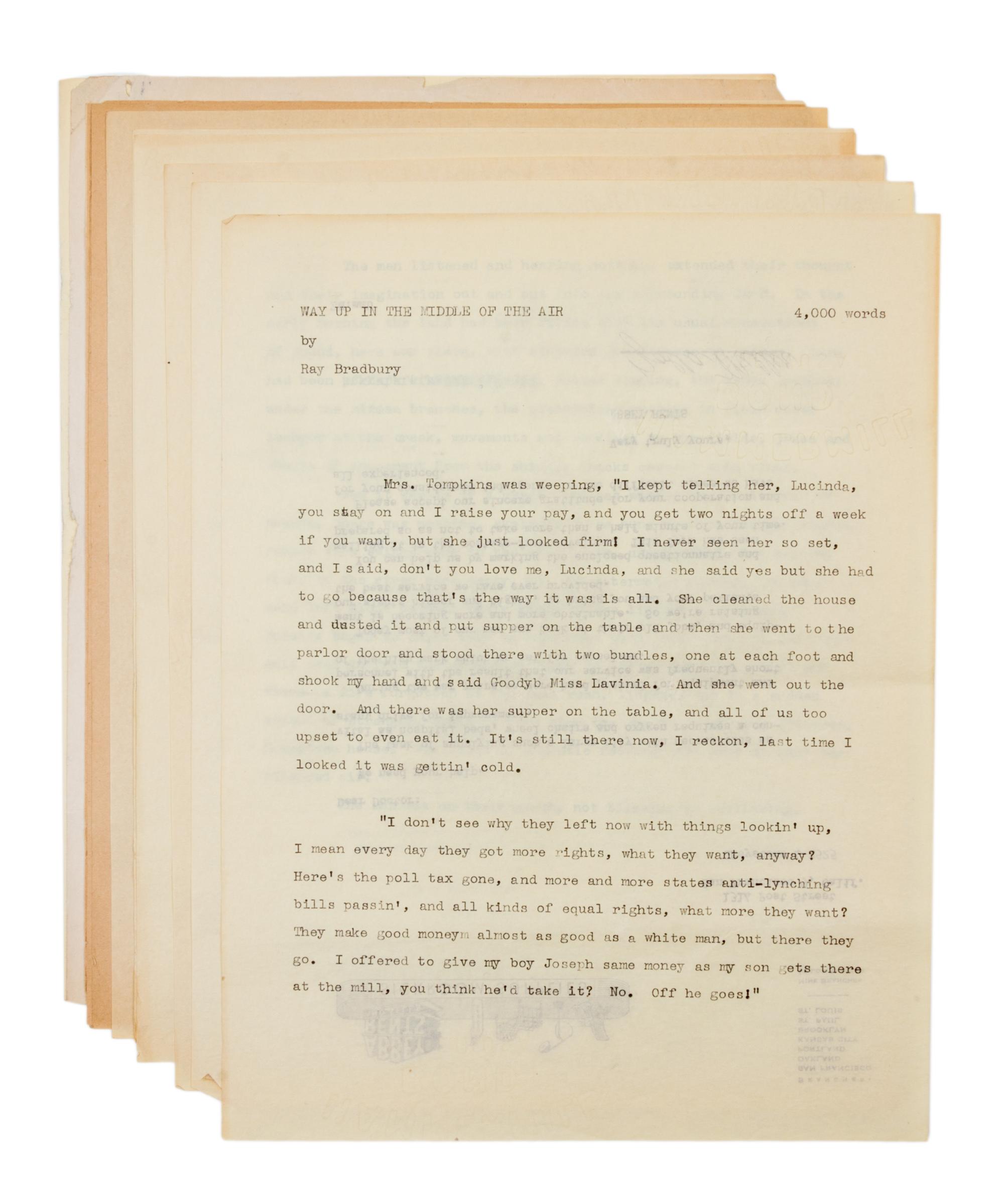 BRADBURY, RAY. Way Up in the Air. Typescript draft with ALS from Roy Squires.