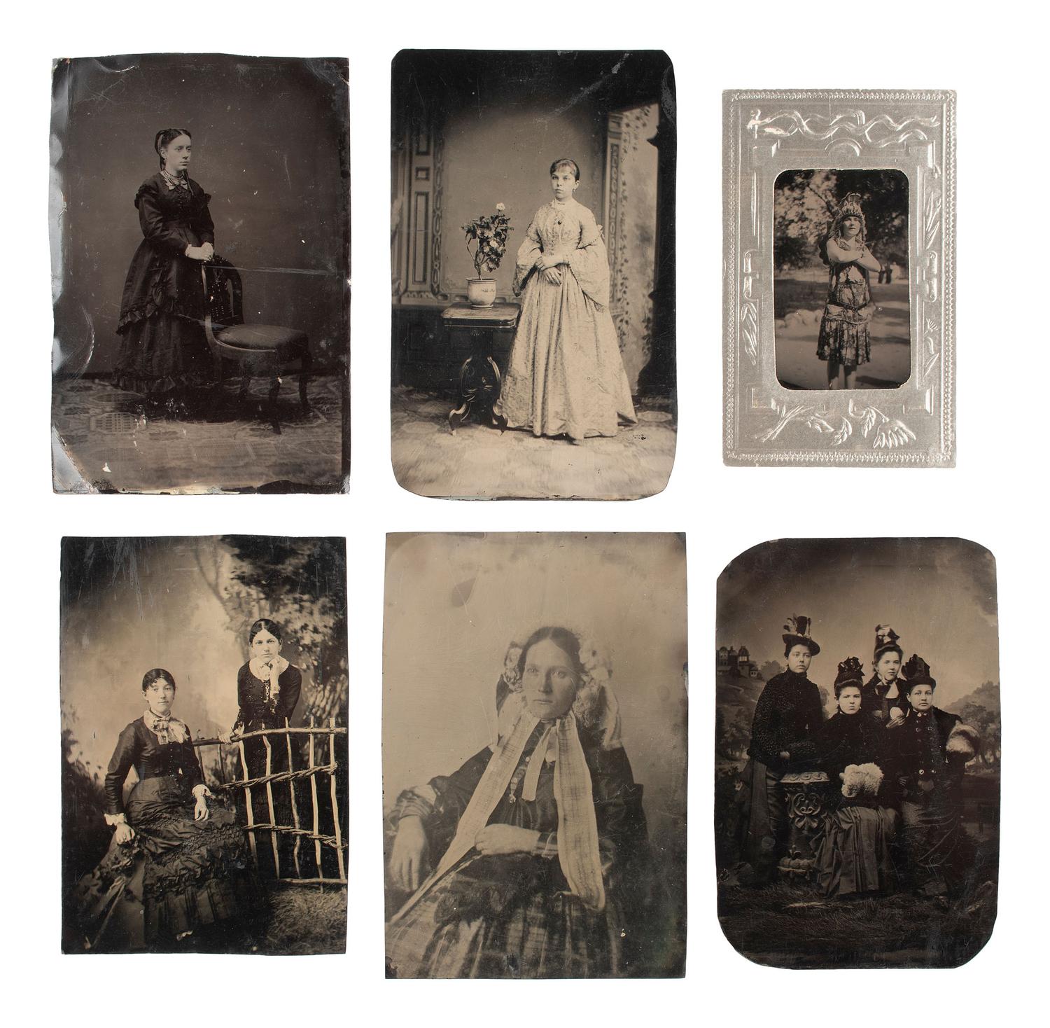 [EARLY PHOTOGRAPHY]. 37 tintypes of women of varying ages, incl. studious and religious subjects.